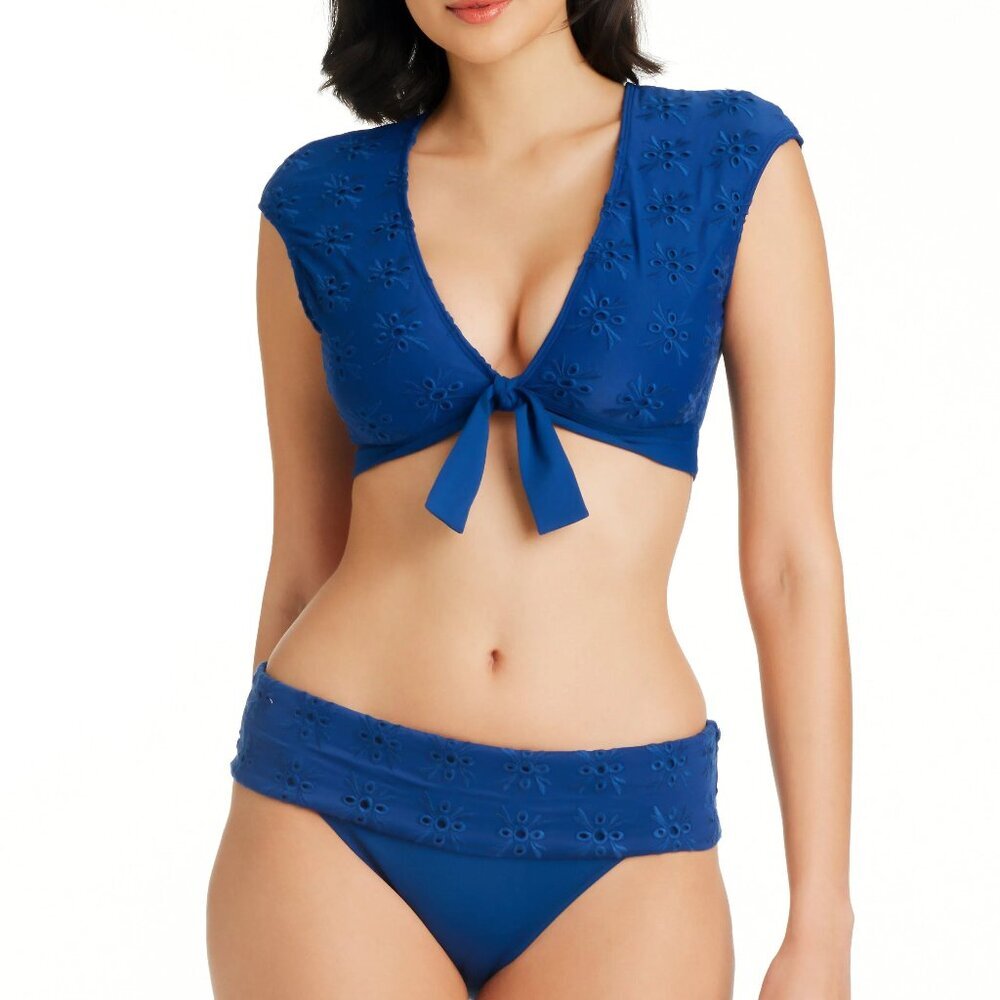 NWT Bleu by Rod Beattie Tie Front Cap Sleeve Eyelet Bikinis Top & Bottom Set 12
